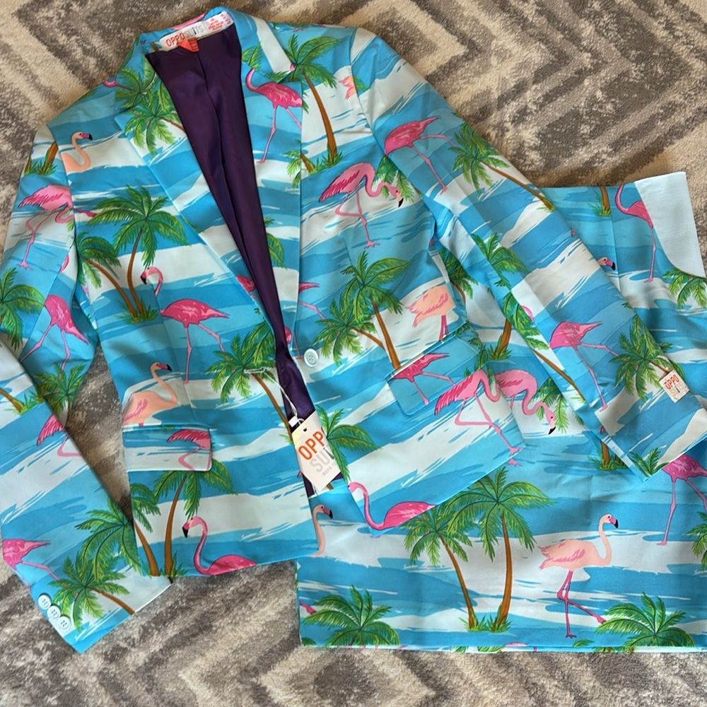 NWT opposuits flamingo 2 pc suit blazer jacket skirt set size 10 preppy lilly - Picture 9 of 13